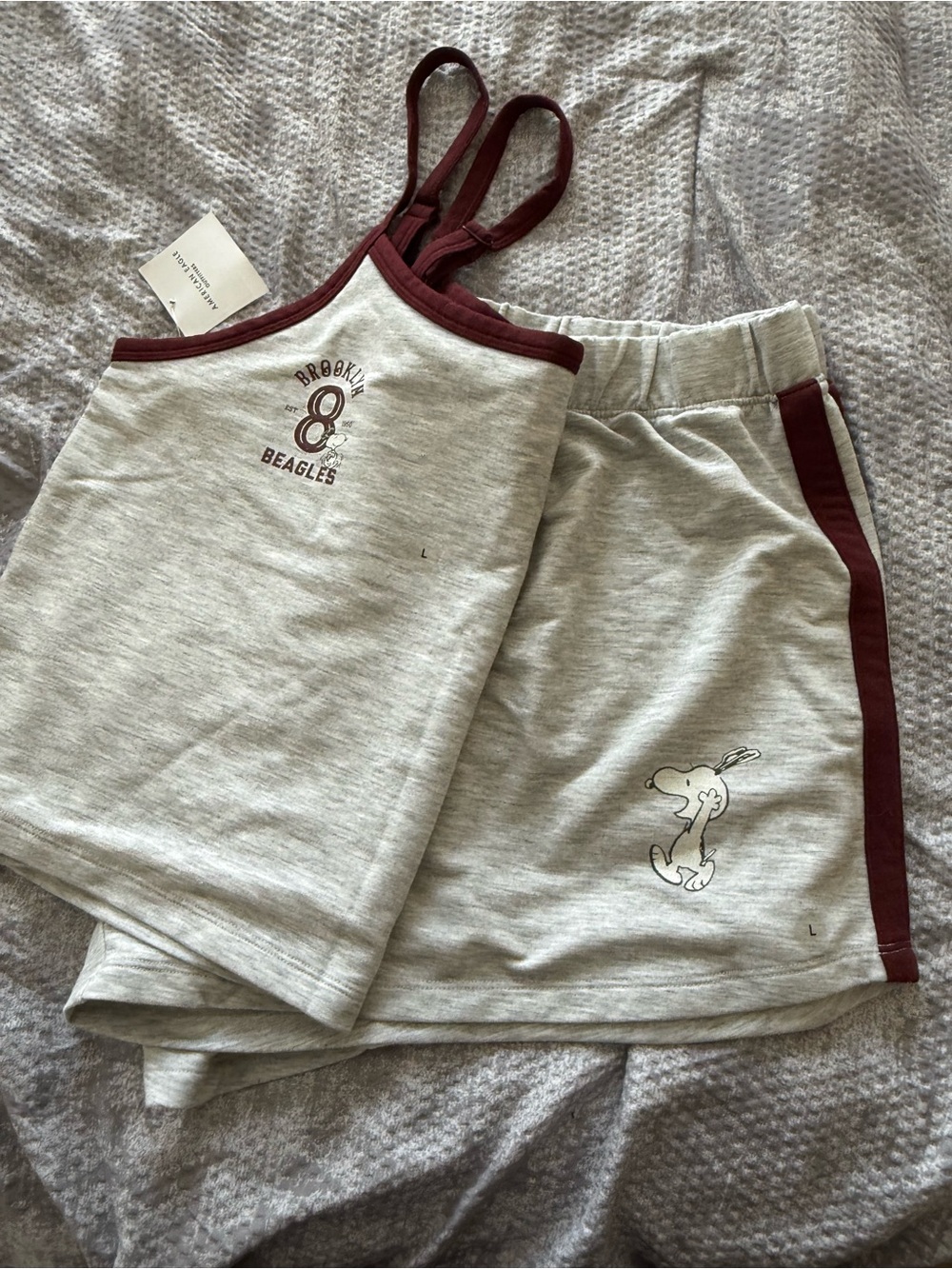 American Eagle Outfitters Grey&Burgundy Crop Cami & Snoopy Short Sleep Set NWT